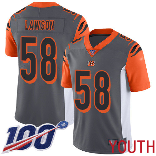 Cincinnati Bengals Limited Silver Youth Carl Lawson Jersey NFL Footballl #58 100th Season Inverted Legend->youth nfl jersey->Youth Jersey